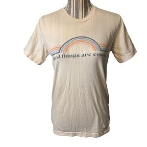 Bella Canvas Tee Small Cream 70s Retro Rainbow “Good things are coming” Cotton